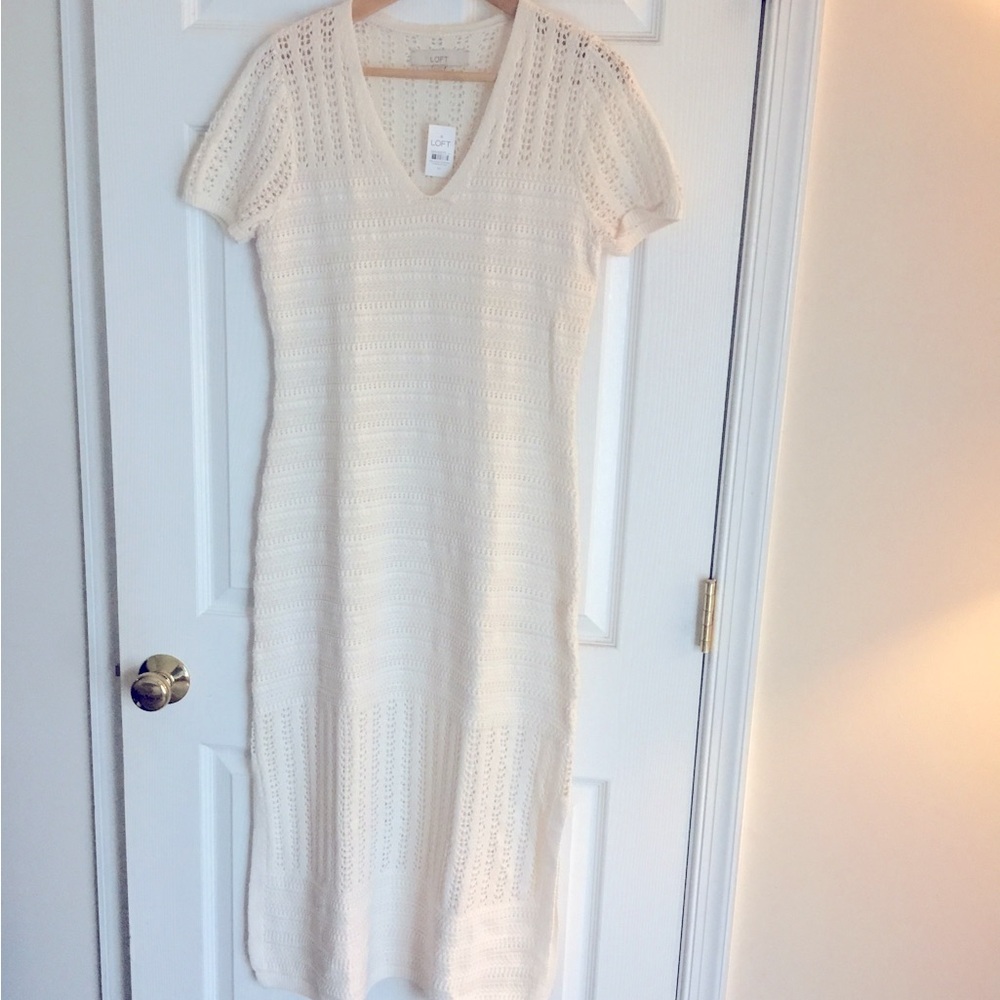 LOFT Cream Knit Midi Dress
